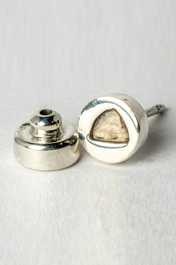 Parts of Four Stud Earrings Collection I Highly Handcrafted Natural Stone PS4-1035-9-PA+DIA -0 Polished Sterling Silver+0.1 Carat Diamond Slice PPOF7